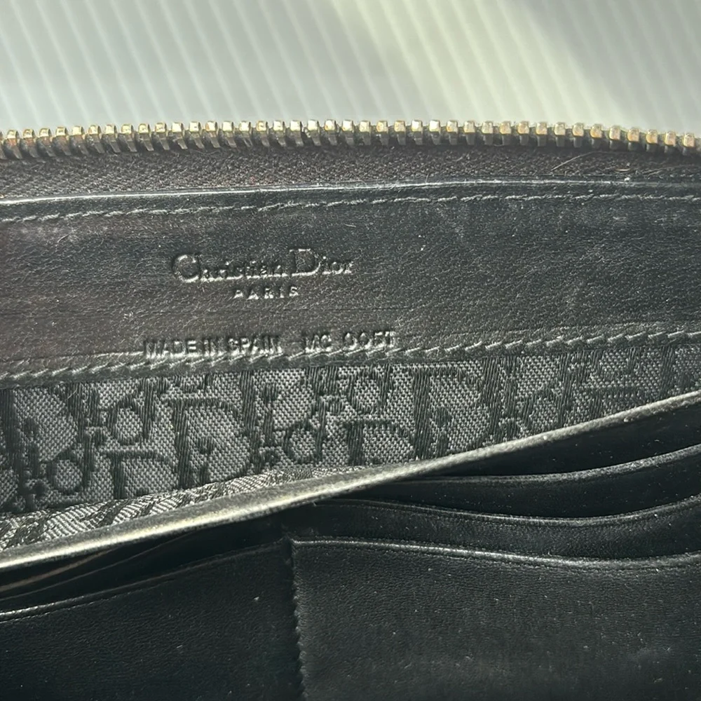 Lady Dior Voyageur Cannage Black Quilted Leather Zip Around Wallet w/ Logo charm